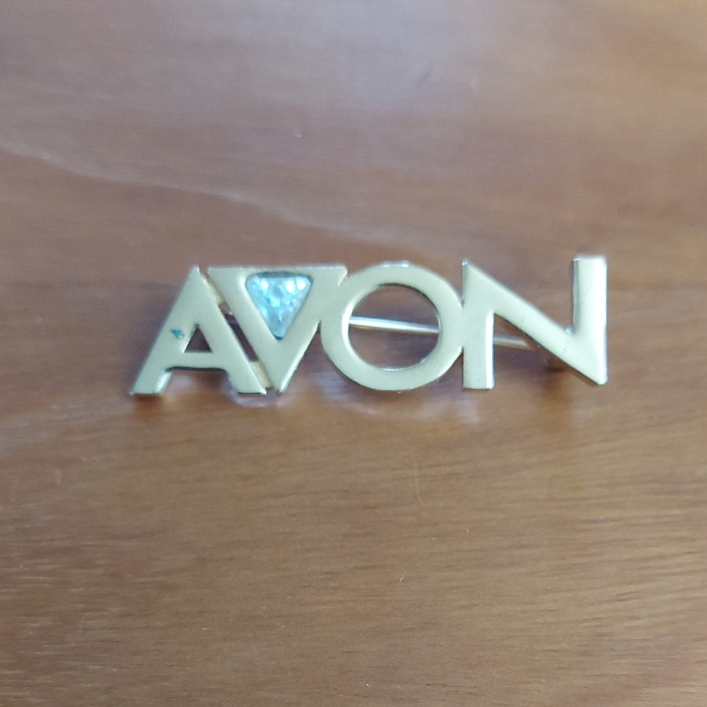 Avon Gold Logo Pin/Brooch with Diamond Accent